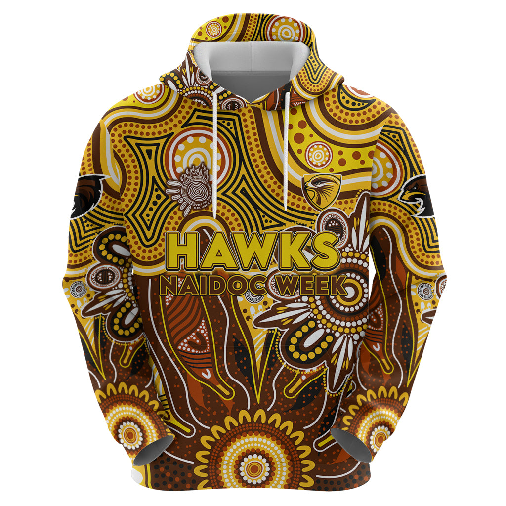Personalised Hawks NAIDOC Week 2024 Hoodie Aussie Aboriginal Art - Vibe Hoodie Shop