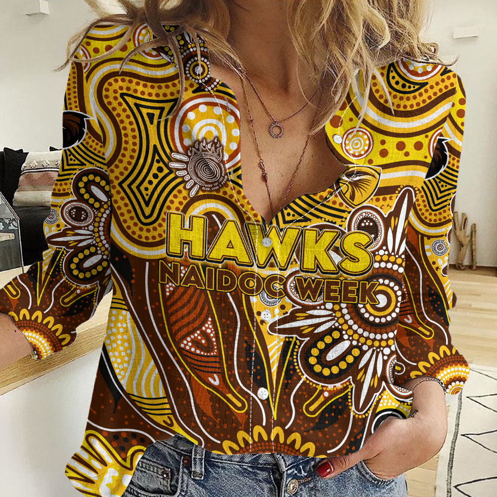 Personalised Hawks NAIDOC Week 2024 Women Casual Shirt Aussie Aboriginal Art - Vibe Hoodie Shop