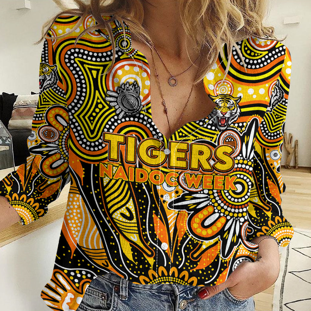 Personalised Tiger NAIDOC Week 2024 Women Casual Shirt Aussie Aboriginal Art - Vibe Hoodie Shop