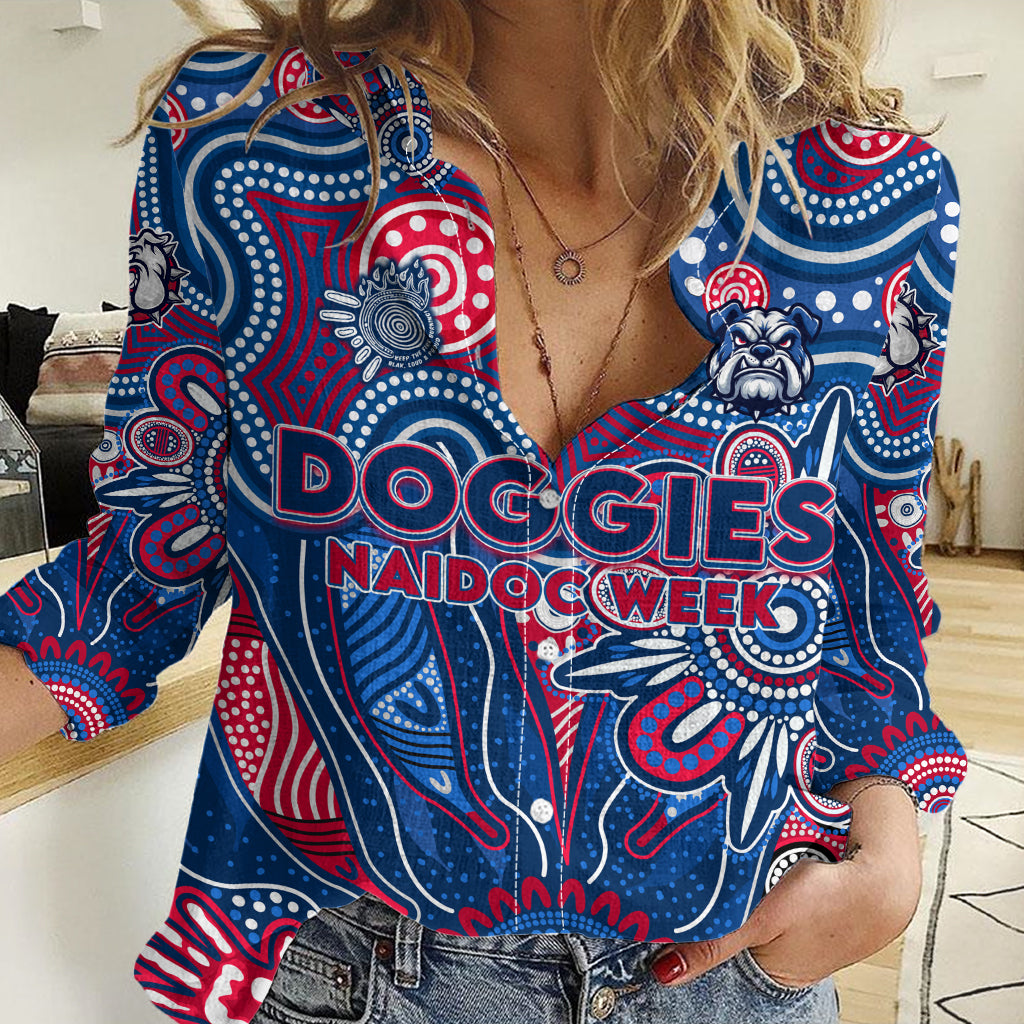 Personalised Bulldogs NAIDOC Week 2024 Women Casual Shirt Aussie Aboriginal Art - Vibe Hoodie Shop