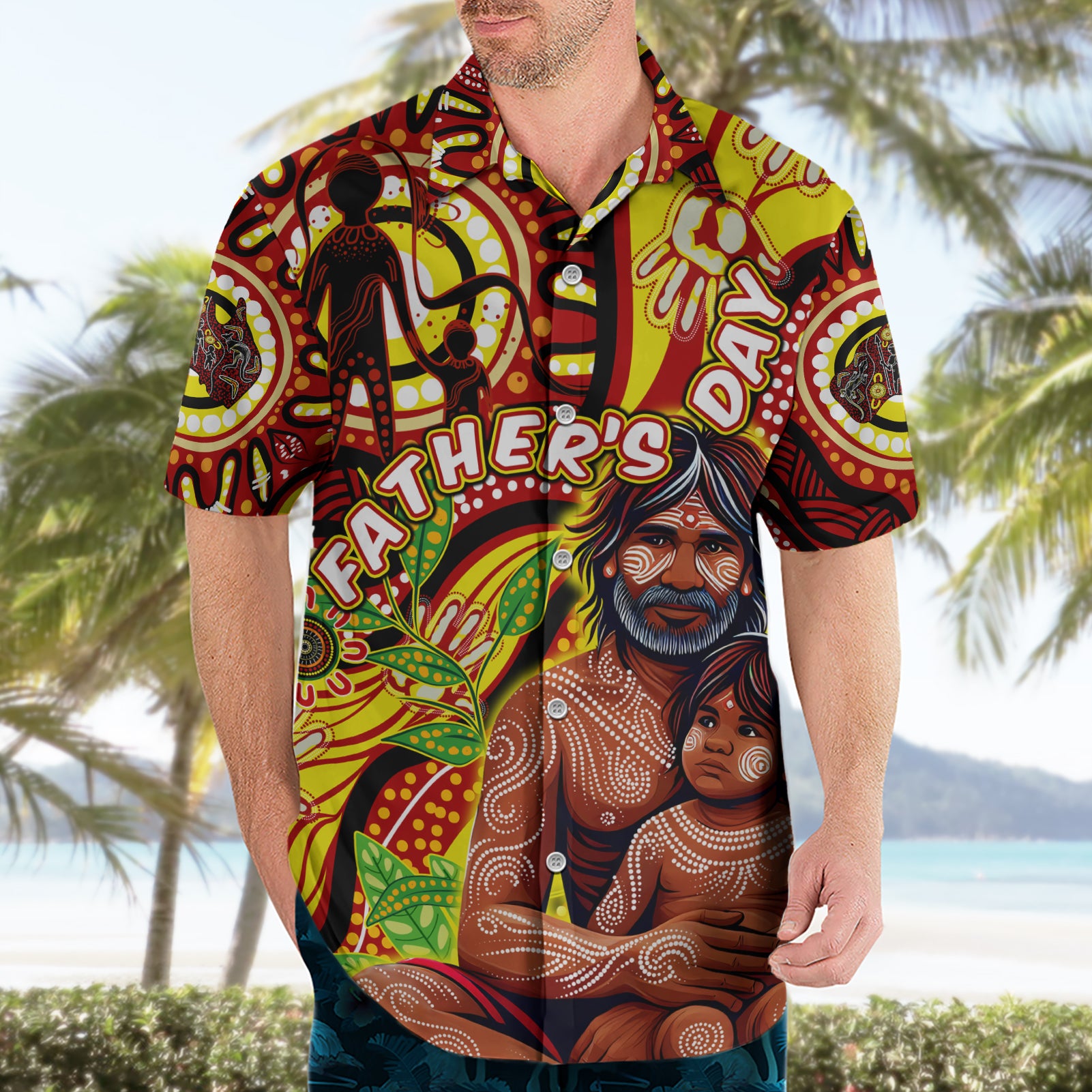 Custom Australia Father's Day Hawaiian Shirt Aboriginal Father and Son - Vibe Hoodie Shop