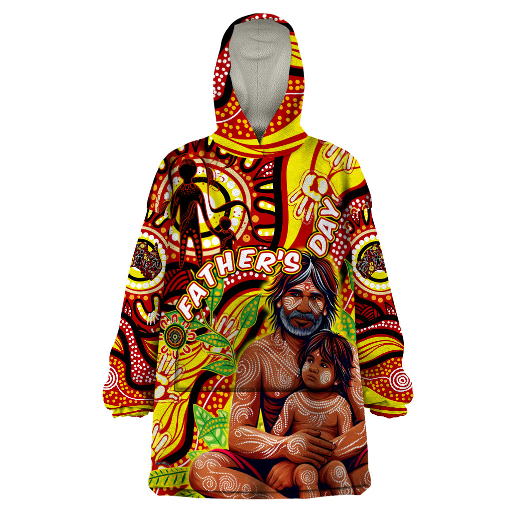 Custom Australia Father's Day Wearable Blanket Hoodie Aboriginal Father and Son - Vibe Hoodie Shop