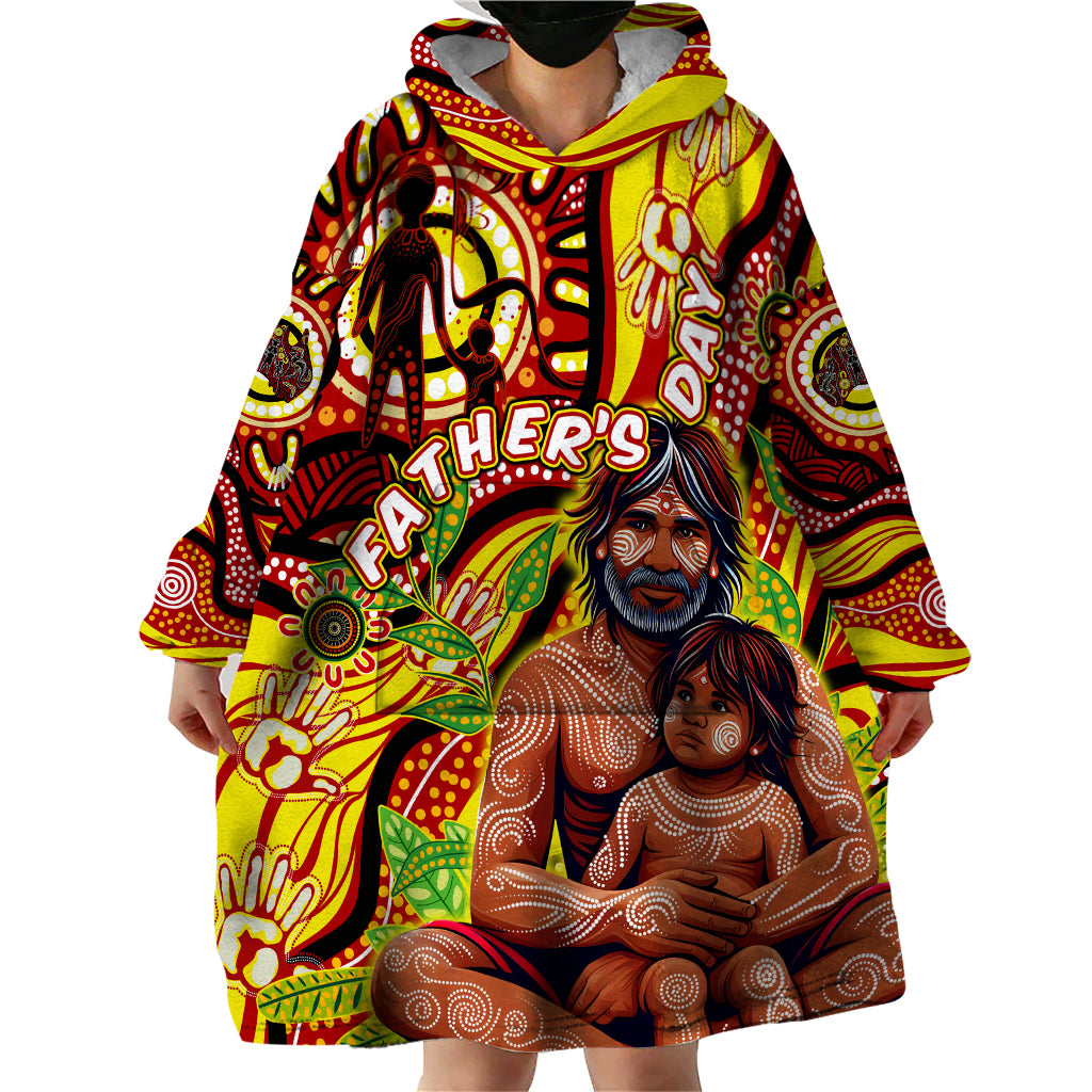 Custom Australia Father's Day Wearable Blanket Hoodie Aboriginal Father and Son - Vibe Hoodie Shop