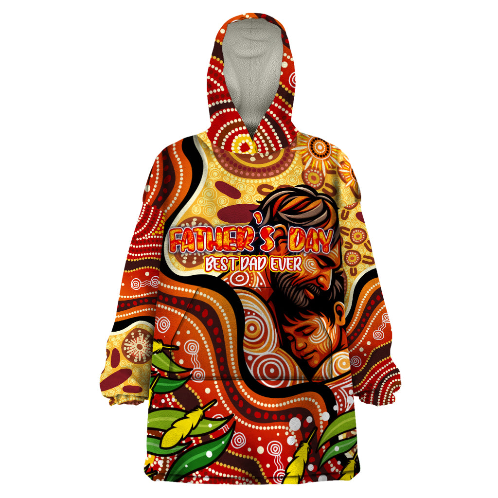 Custom Father's Day Australia Wearable Blanket Hoodie Best Dad Ever Aboriginal Art - Vibe Hoodie Shop