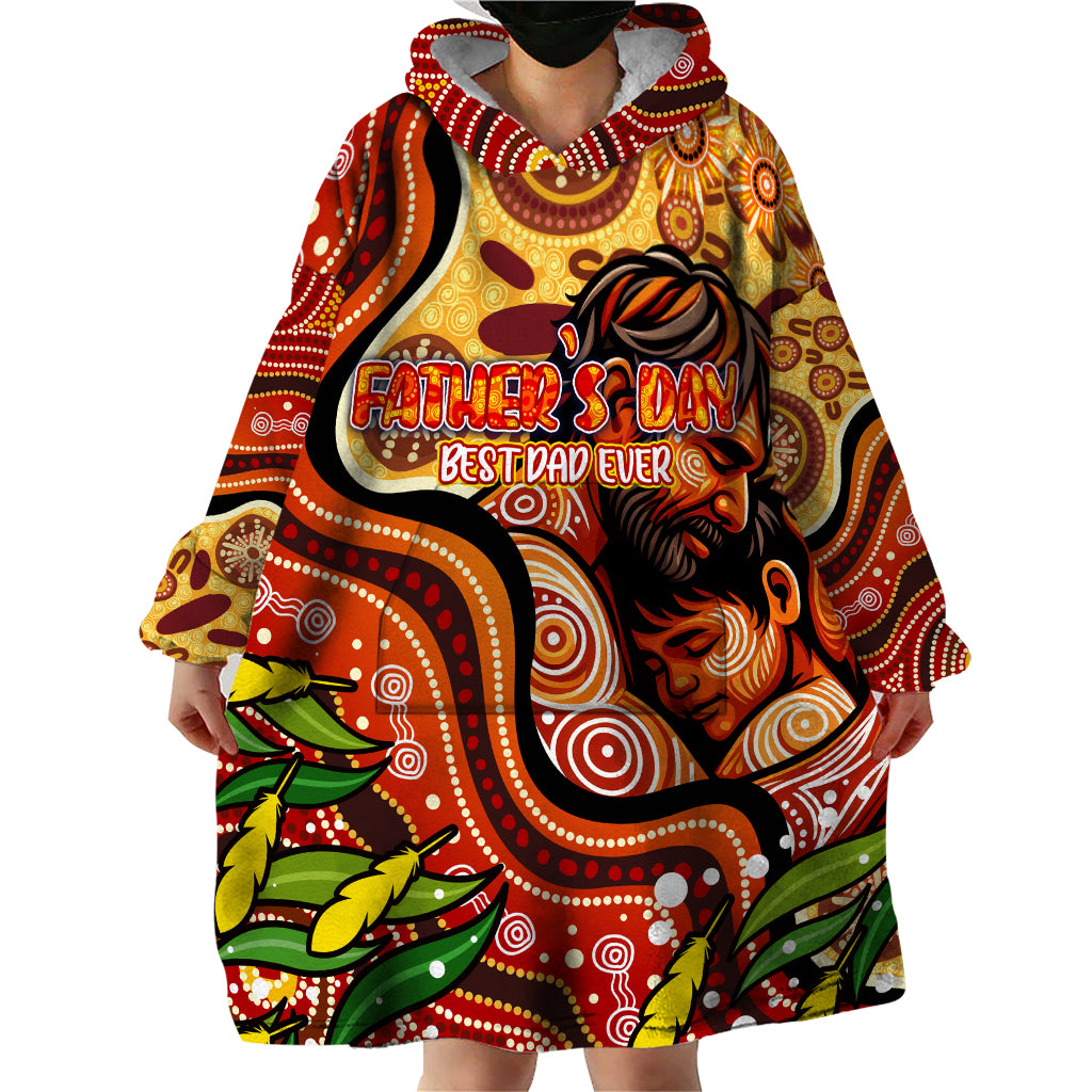 Custom Father's Day Australia Wearable Blanket Hoodie Best Dad Ever Aboriginal Art - Vibe Hoodie Shop