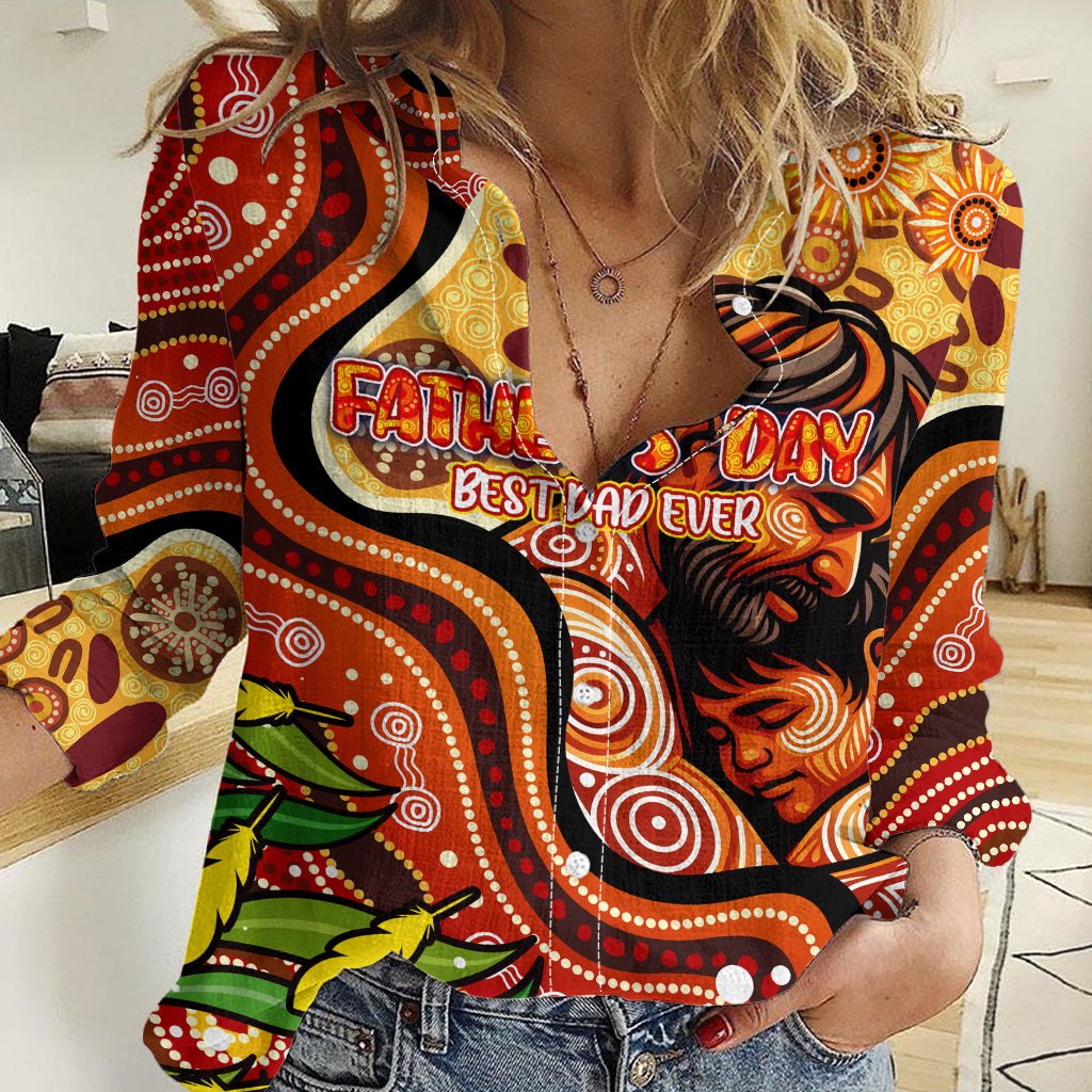 Custom Father's Day Australia Women Casual Shirt Best Dad Ever Aboriginal Art - Vibe Hoodie Shop