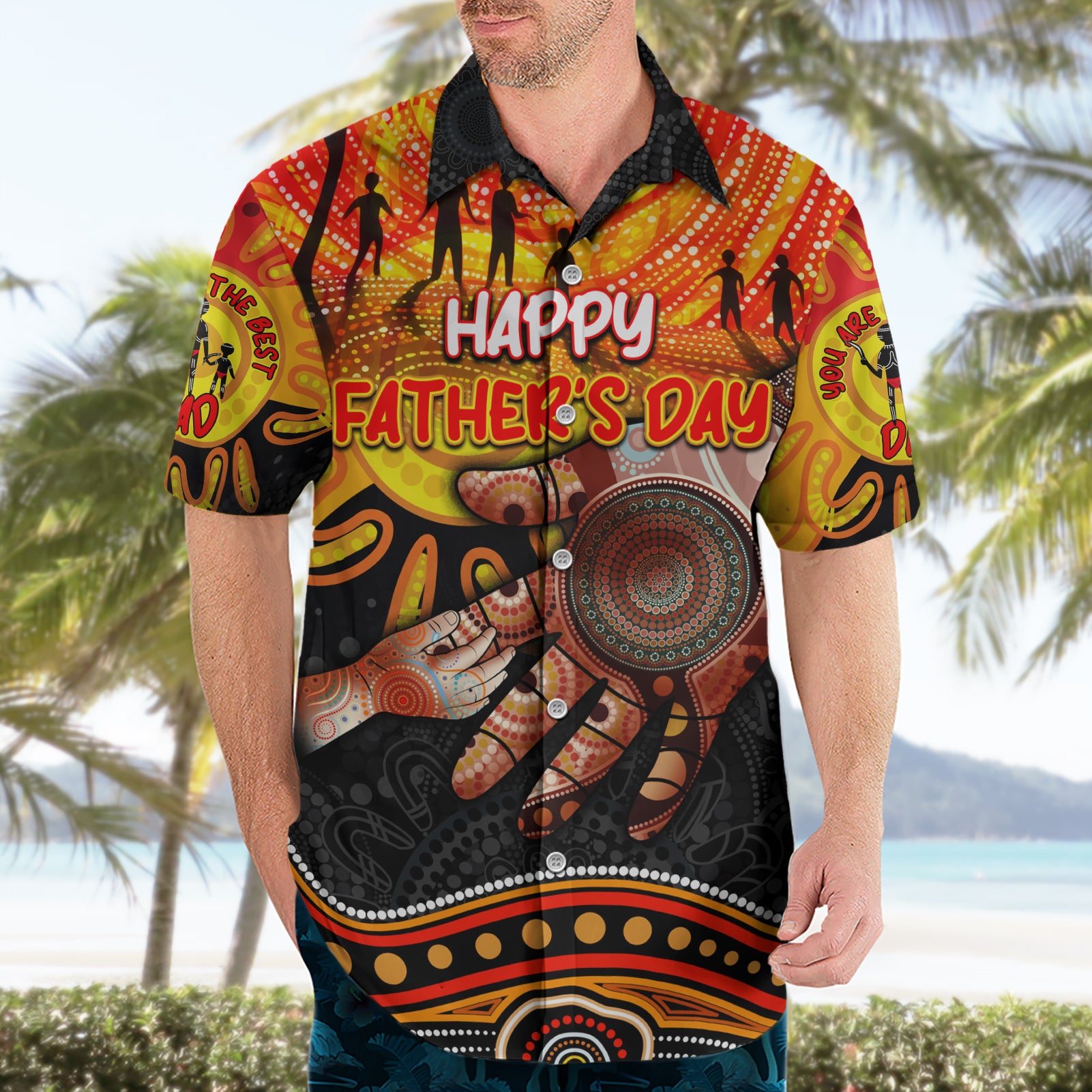 Personalised Happy Father's Day Hawaiian Shirt Best Dad Australia Aboriginal - Vibe Hoodie Shop