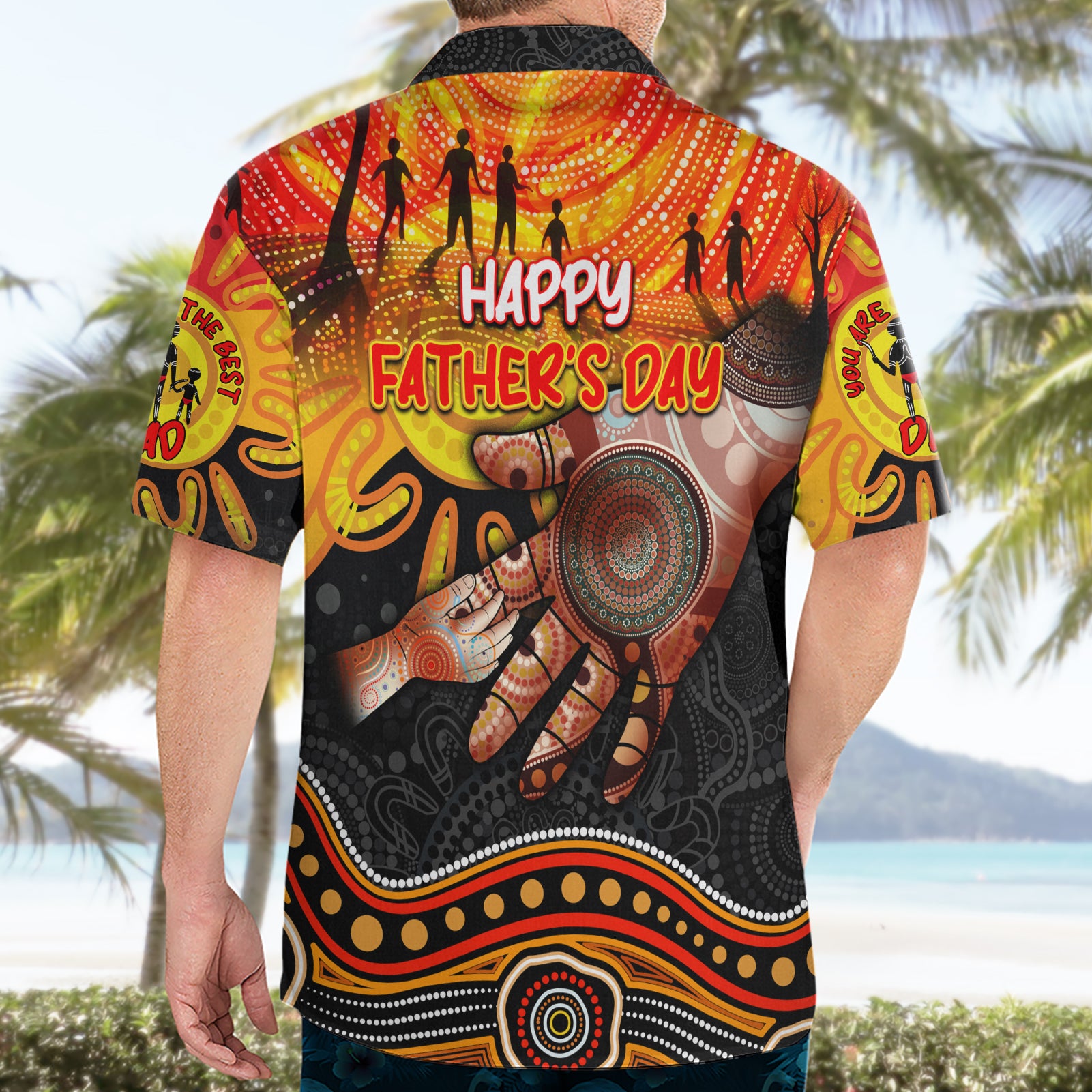 Personalised Happy Father's Day Hawaiian Shirt Best Dad Australia Aboriginal - Vibe Hoodie Shop