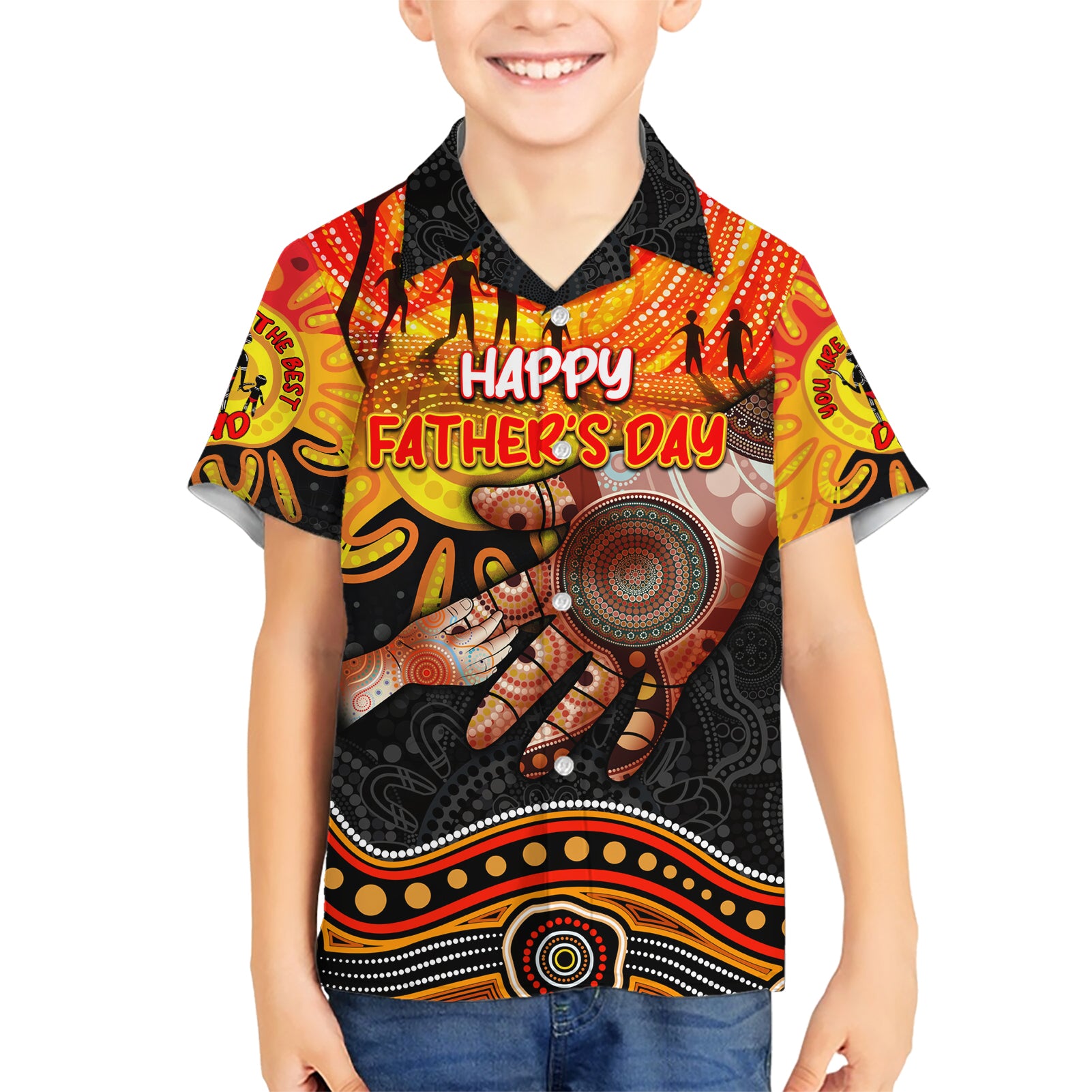 Personalised Happy Father's Day Hawaiian Shirt Best Dad Australia Aboriginal - Vibe Hoodie Shop