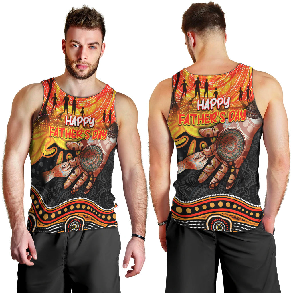 Personalised Happy Father's Day Men Tank Top Best Dad Australia Aboriginal - Vibe Hoodie Shop