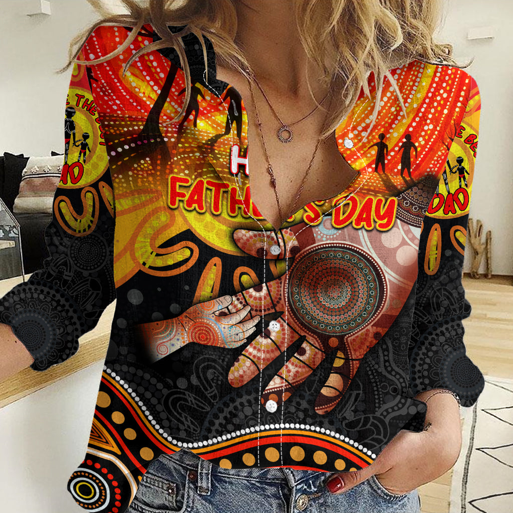 Personalised Happy Father's Day Women Casual Shirt Best Dad Australia Aboriginal - Vibe Hoodie Shop