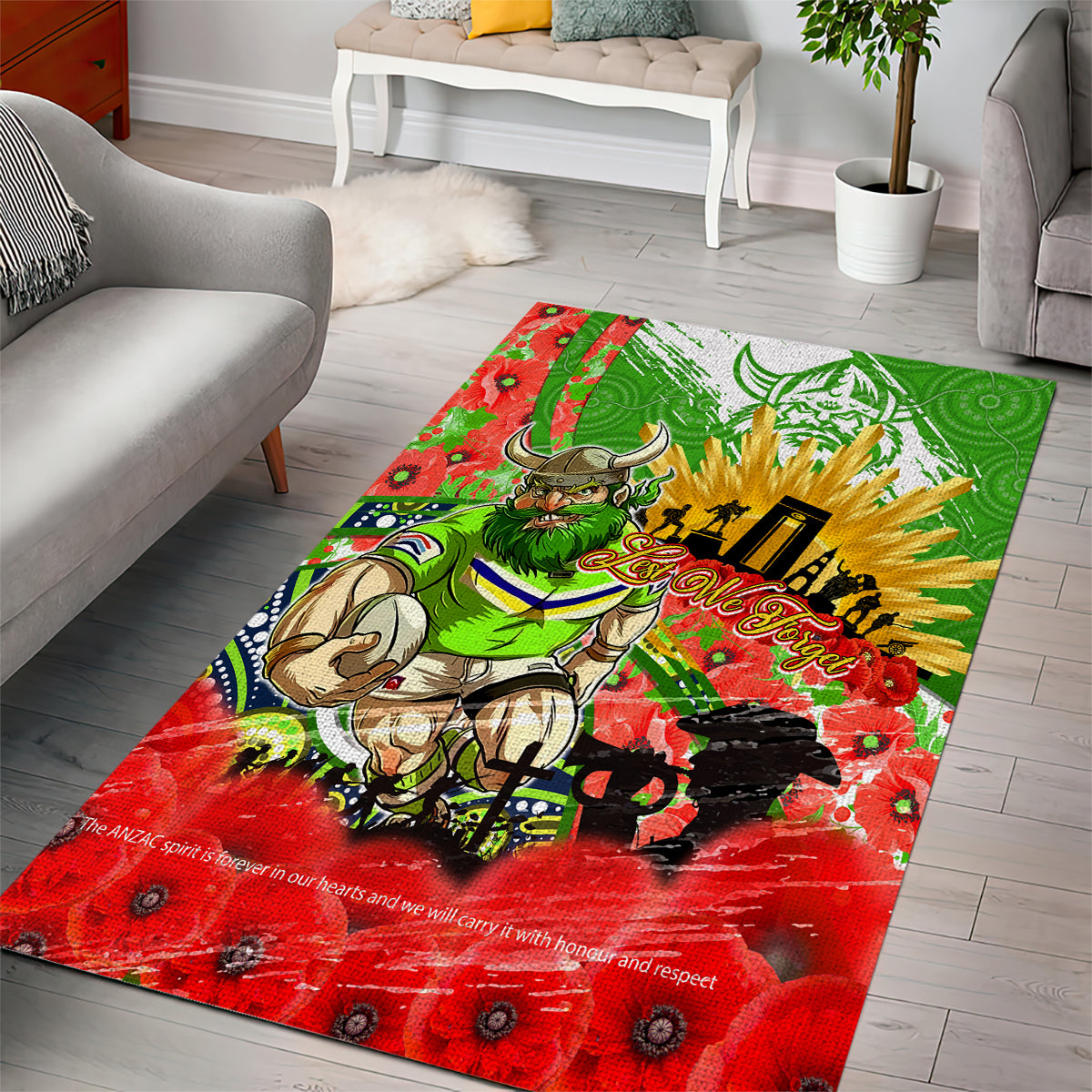 Personalised Mascot Raiders ANZAC Area Rug Lest We Forget - Vibe Hoodie Shop