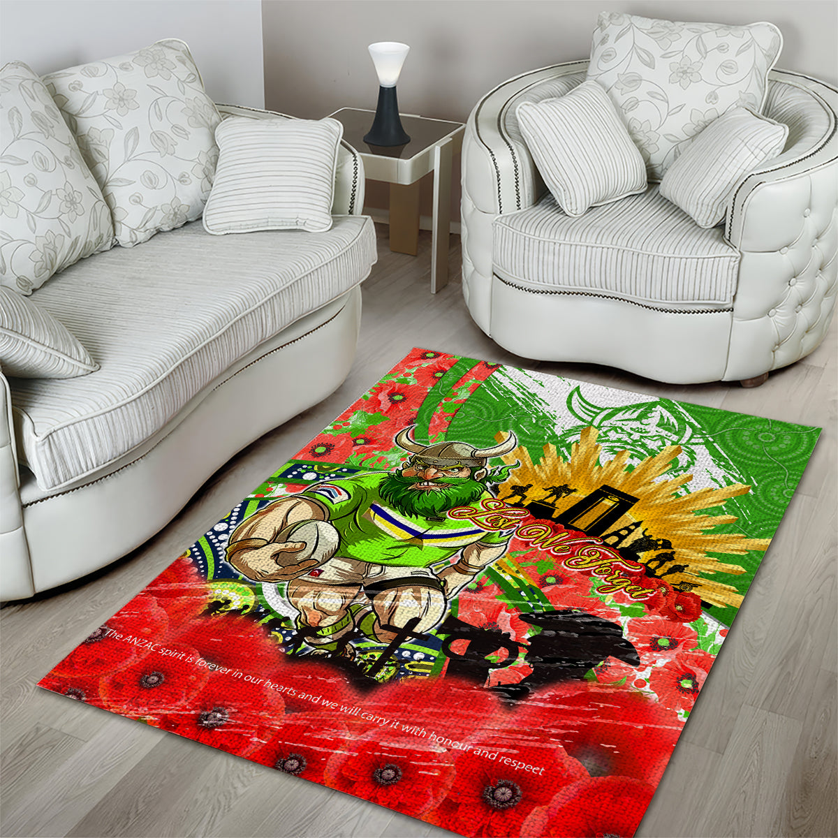 Personalised Mascot Raiders ANZAC Area Rug Lest We Forget - Vibe Hoodie Shop