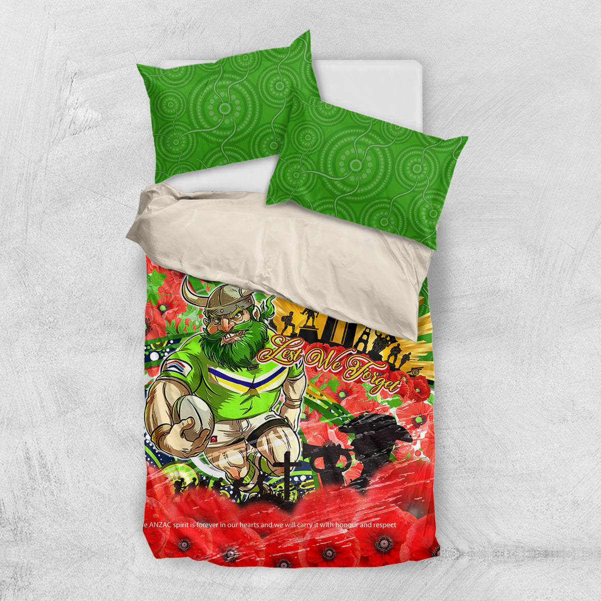 Personalised Mascot Raiders ANZAC Bedding Set Lest We Forget - Vibe Hoodie Shop