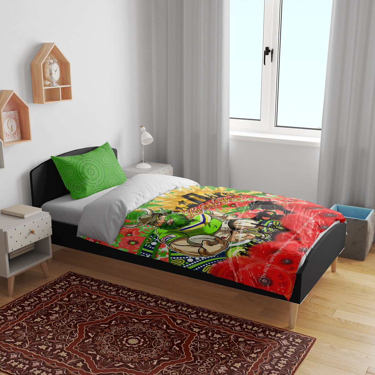 Personalised Mascot Raiders ANZAC Bedding Set Lest We Forget - Vibe Hoodie Shop