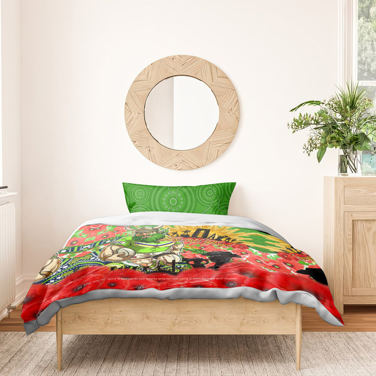 Personalised Mascot Raiders ANZAC Bedding Set Lest We Forget - Vibe Hoodie Shop