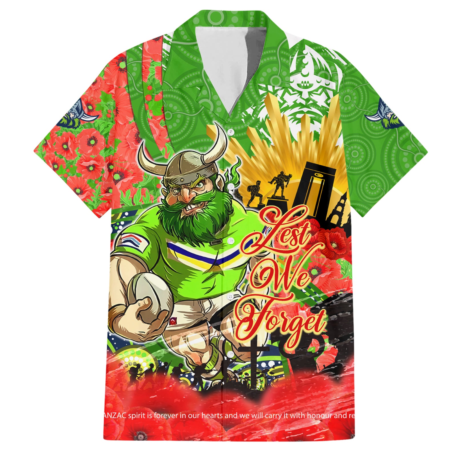 Personalised Mascot Raiders ANZAC Hawaiian Shirt Lest We Forget - Vibe Hoodie Shop