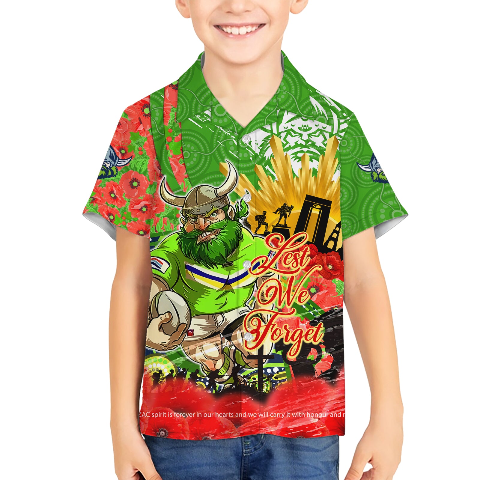 Personalised Mascot Raiders ANZAC Hawaiian Shirt Lest We Forget - Vibe Hoodie Shop