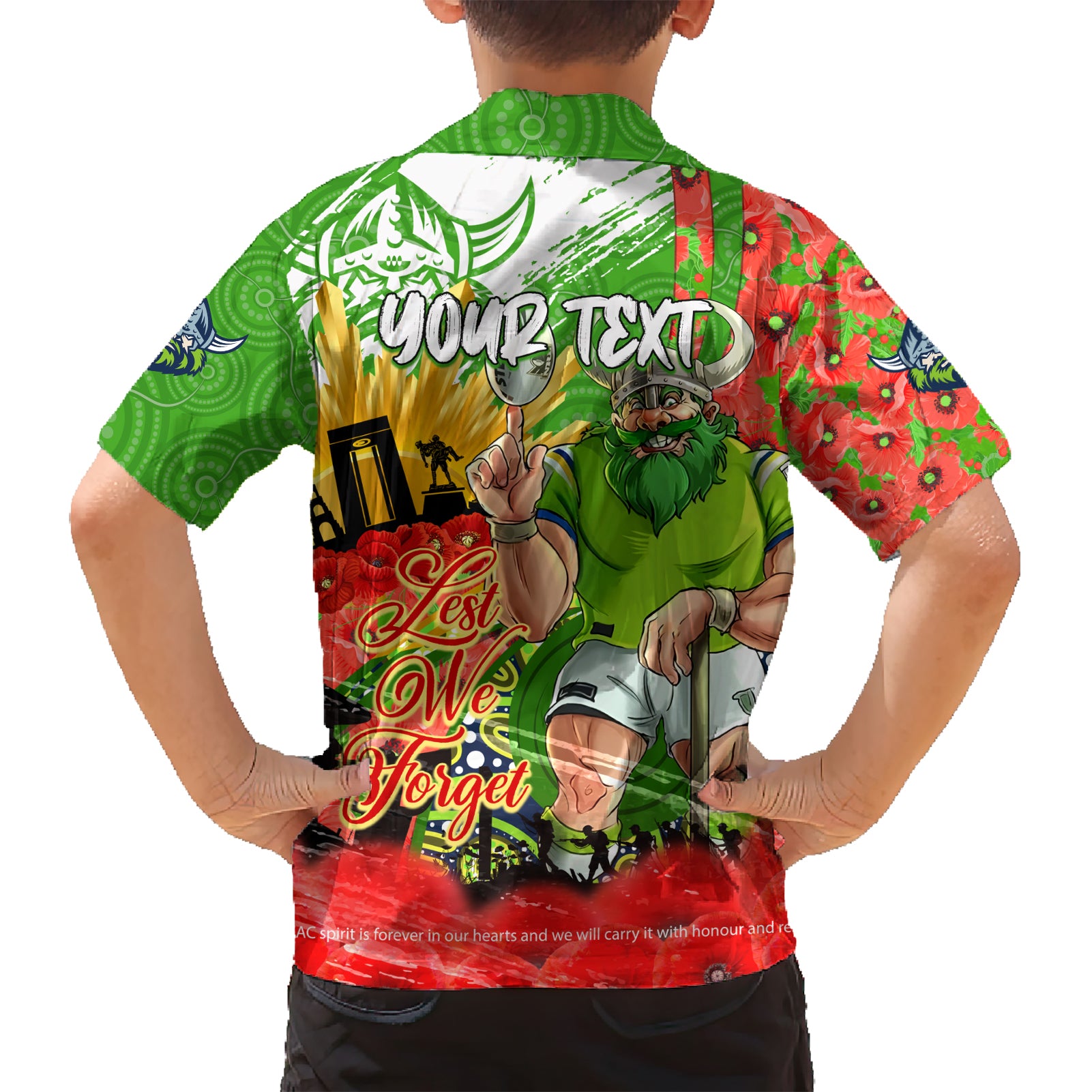 Personalised Mascot Raiders ANZAC Hawaiian Shirt Lest We Forget - Vibe Hoodie Shop