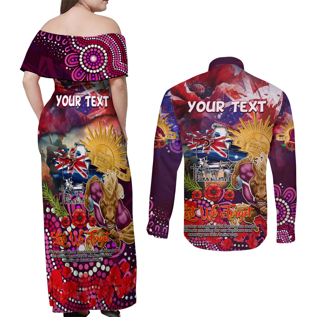 Personalised Australia Rugby Broncos ANZAC Couples Matching Off Shoulder Maxi Dress and Long Sleeve Button Shirt Brisbane Scratch Style