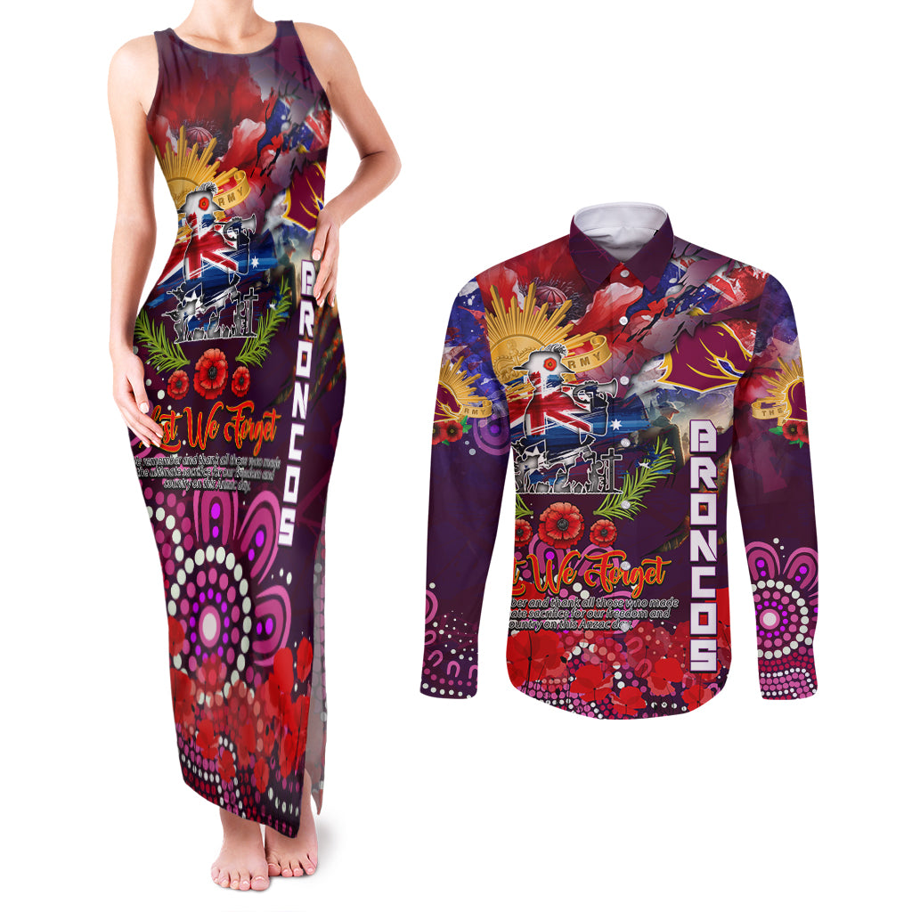 Personalised Australia Rugby Broncos ANZAC Couples Matching Tank Maxi Dress and Long Sleeve Button Shirt Brisbane Scratch Style