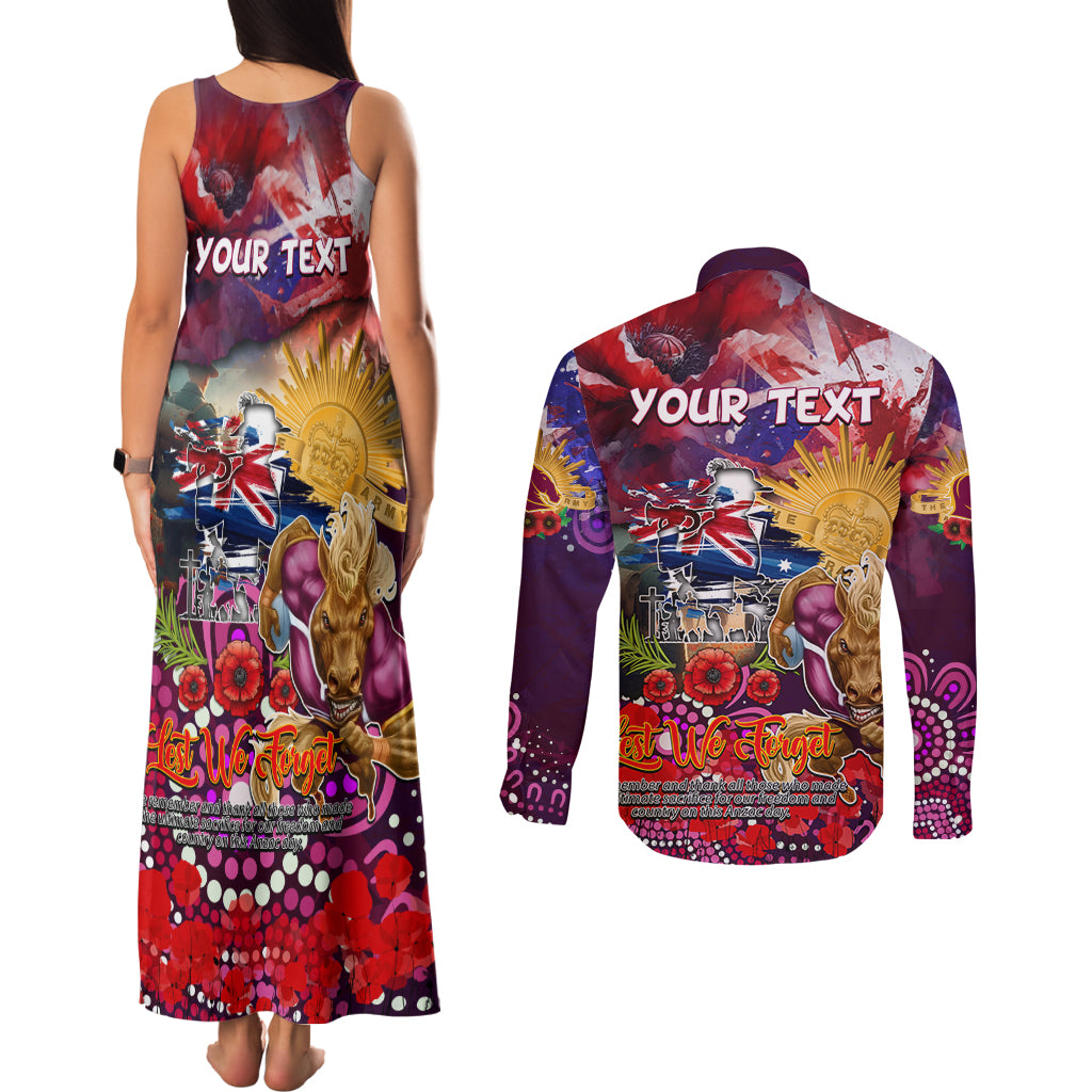 Personalised Australia Rugby Broncos ANZAC Couples Matching Tank Maxi Dress and Long Sleeve Button Shirt Brisbane Scratch Style
