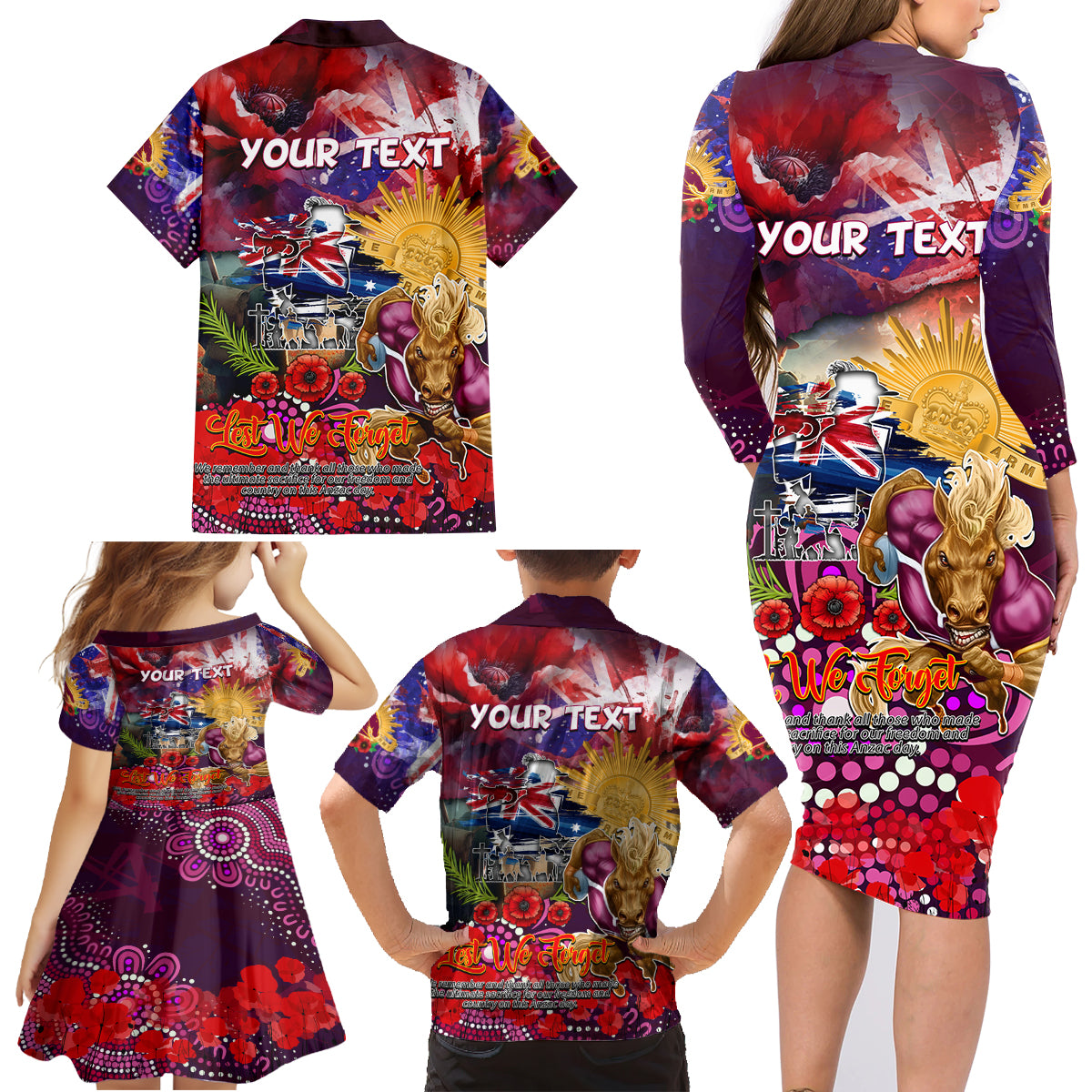 Personalised Australia Rugby Broncos ANZAC Family Matching Long Sleeve Bodycon Dress and Hawaiian Shirt Brisbane Scratch Style