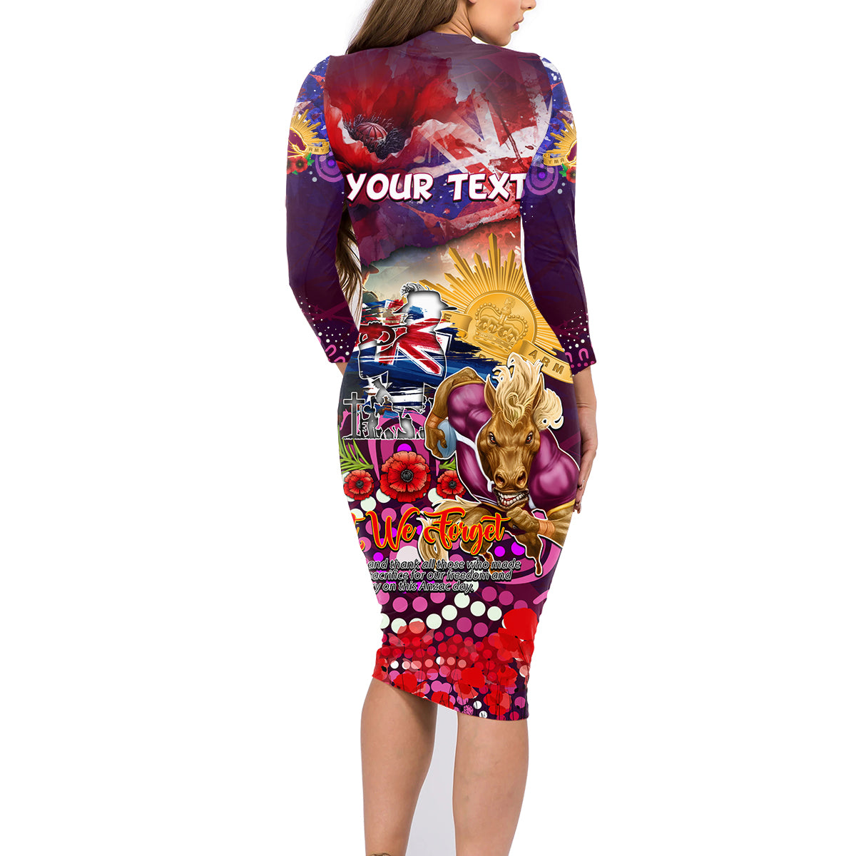 Personalised Australia Rugby Broncos ANZAC Family Matching Long Sleeve Bodycon Dress and Hawaiian Shirt Brisbane Scratch Style