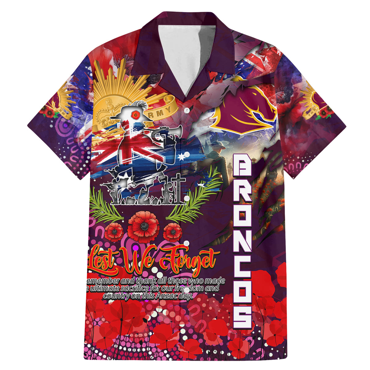Personalised Australia Rugby Broncos ANZAC Family Matching Mermaid Dress and Hawaiian Shirt Brisbane Scratch Style