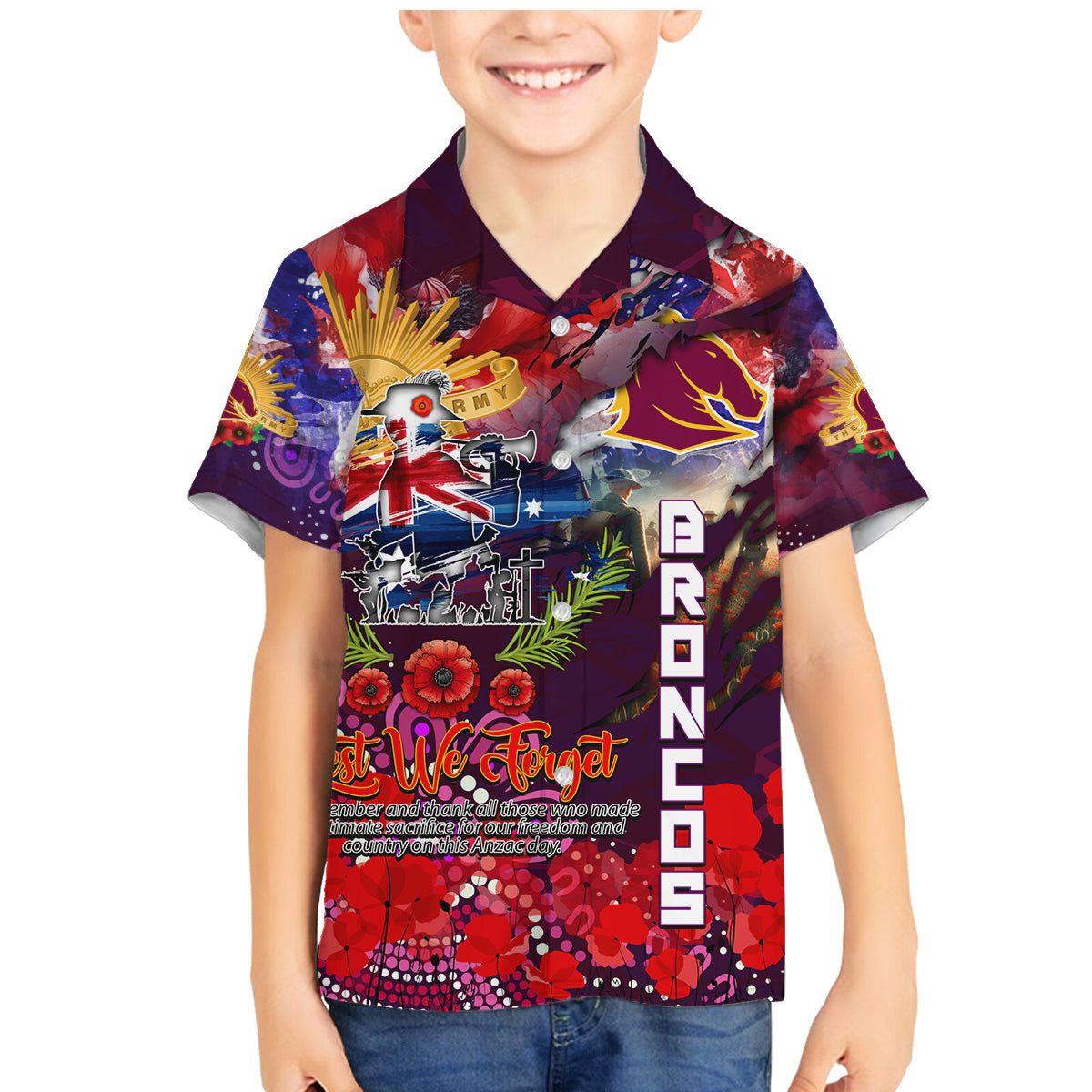 Personalised Australia Rugby Broncos ANZAC Family Matching Mermaid Dress and Hawaiian Shirt Brisbane Scratch Style
