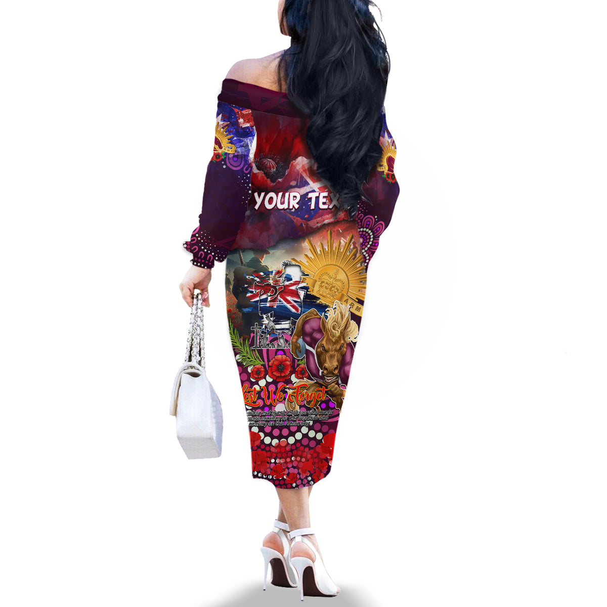 Personalised Australia Rugby Broncos ANZAC Family Matching Off The Shoulder Long Sleeve Dress and Hawaiian Shirt Brisbane Scratch Style