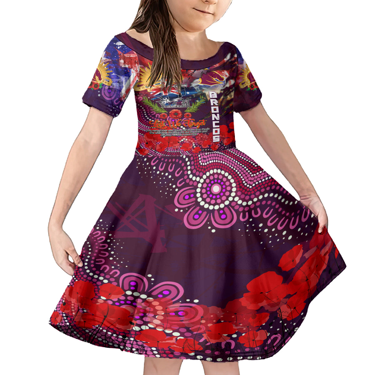 Personalised Australia Rugby Broncos ANZAC Family Matching Off Shoulder Short Dress and Hawaiian Shirt Brisbane Scratch Style