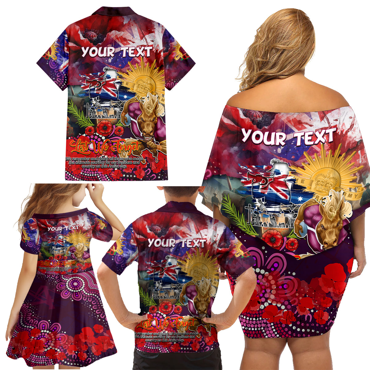 Personalised Australia Rugby Broncos ANZAC Family Matching Off Shoulder Short Dress and Hawaiian Shirt Brisbane Scratch Style