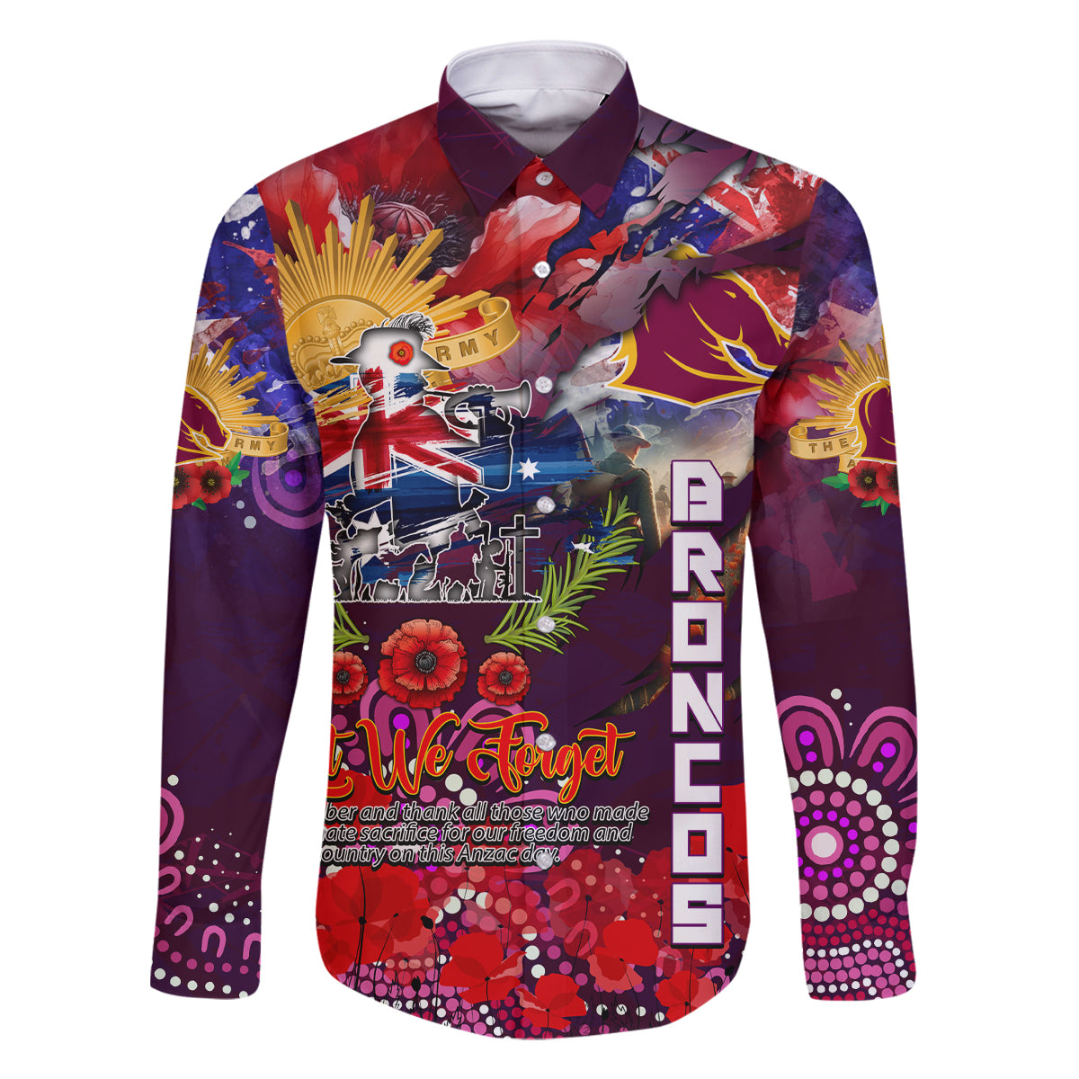 Personalised Australia Rugby Broncos ANZAC Family Matching Off Shoulder Short Dress and Hawaiian Shirt Brisbane Scratch Style
