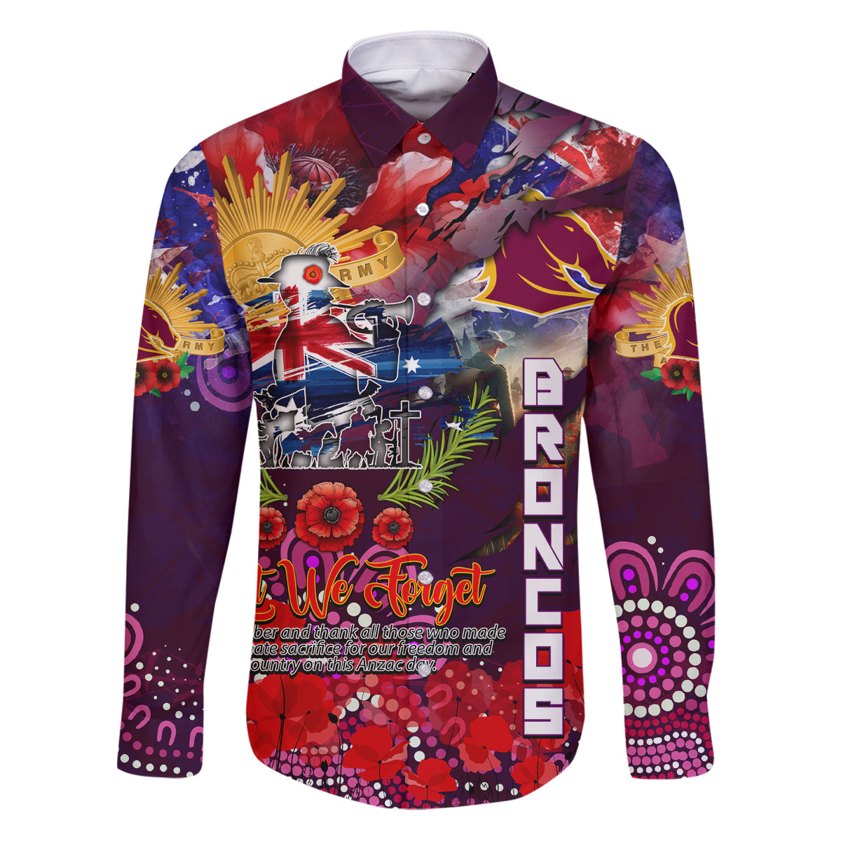 Personalised Australia Rugby Broncos ANZAC Family Matching Puletasi and Hawaiian Shirt Brisbane Scratch Style