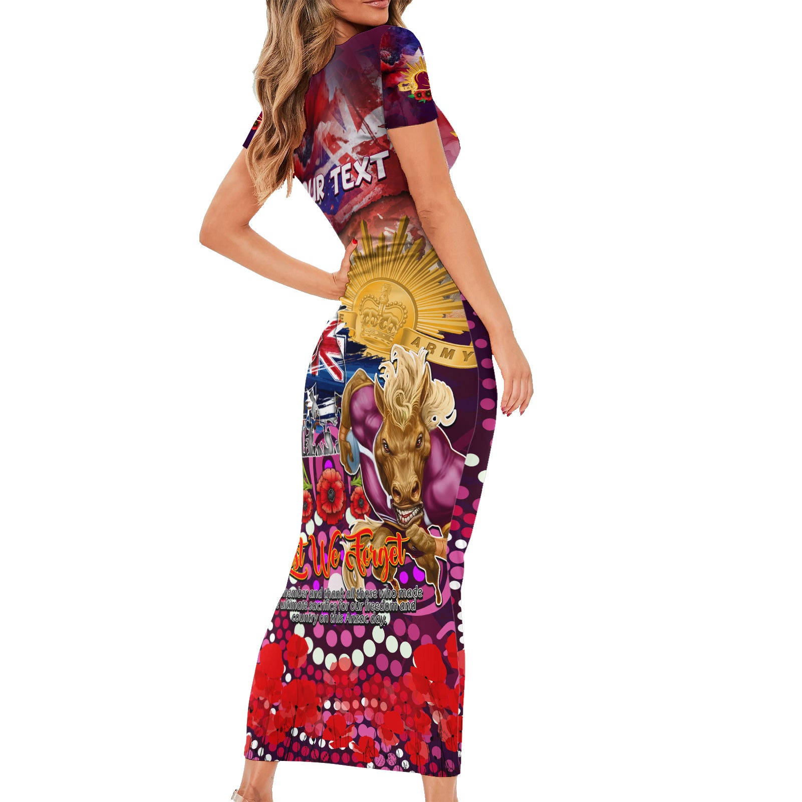 Personalised Australia Rugby Broncos ANZAC Family Matching Short Sleeve Bodycon Dress and Hawaiian Shirt Brisbane Scratch Style