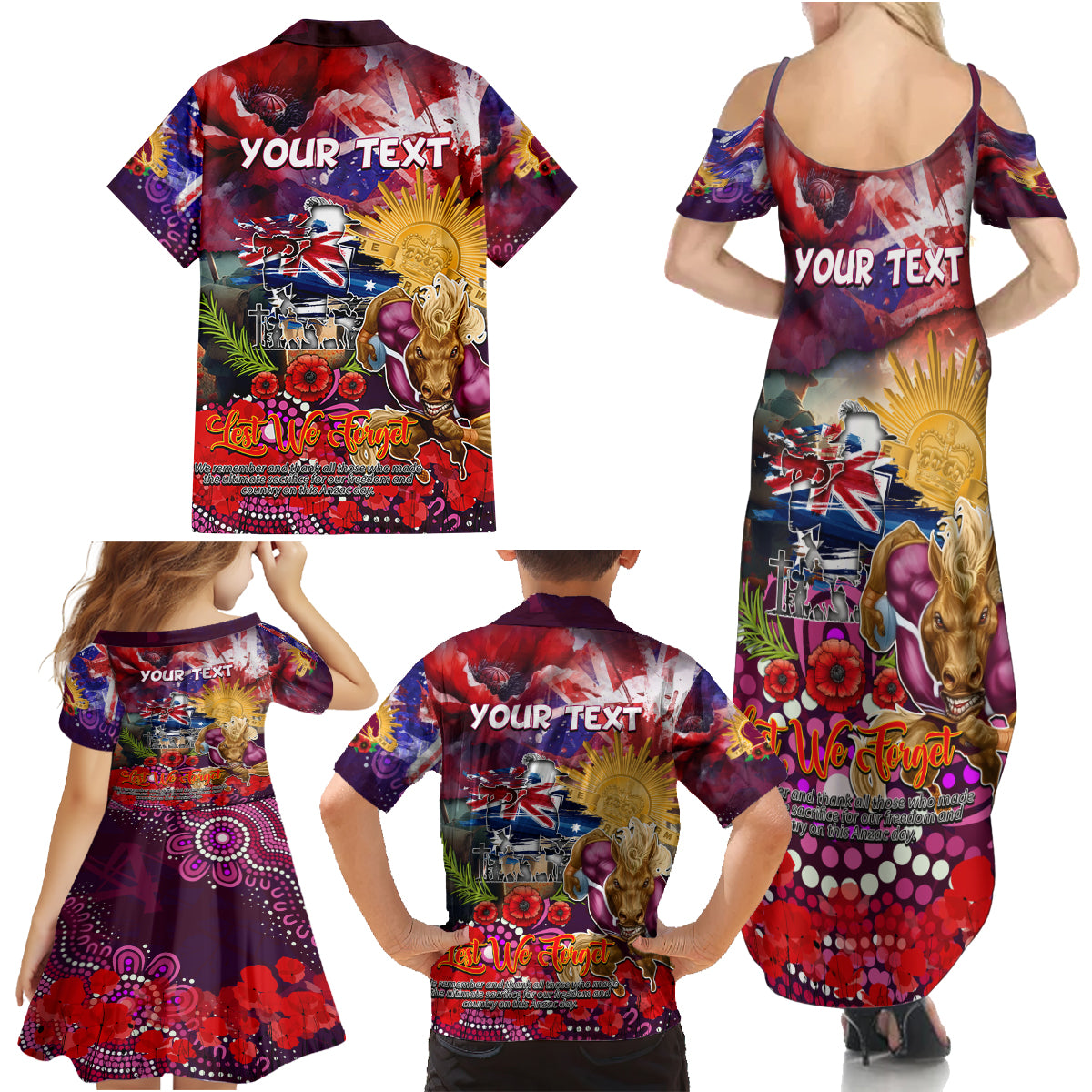 Personalised Australia Rugby Broncos ANZAC Family Matching Summer Maxi Dress and Hawaiian Shirt Brisbane Scratch Style