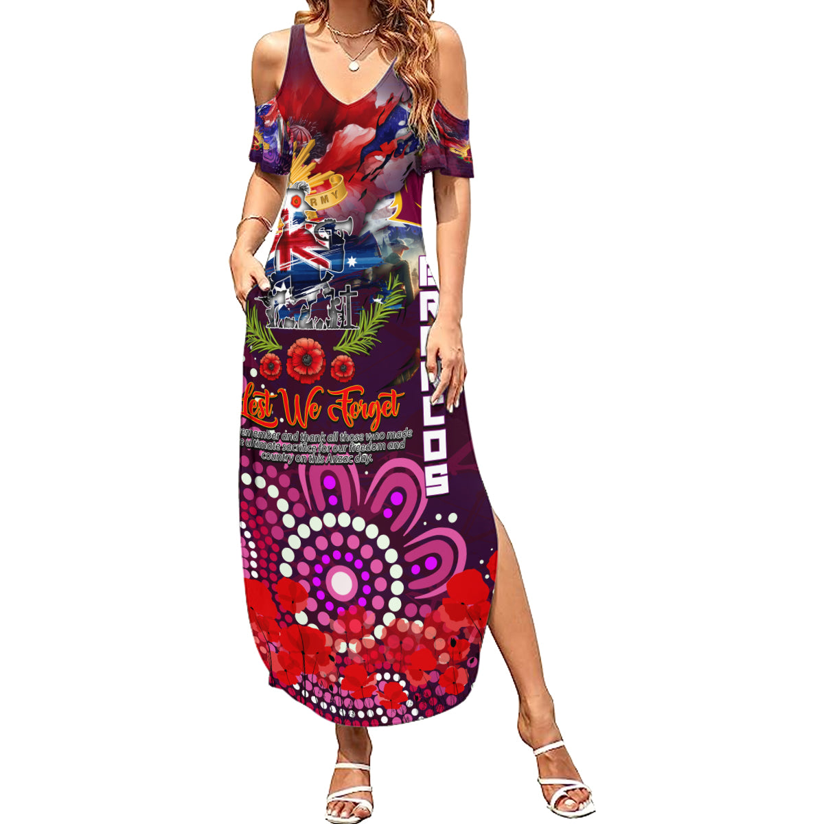 Personalised Australia Rugby Broncos ANZAC Family Matching Summer Maxi Dress and Hawaiian Shirt Brisbane Scratch Style
