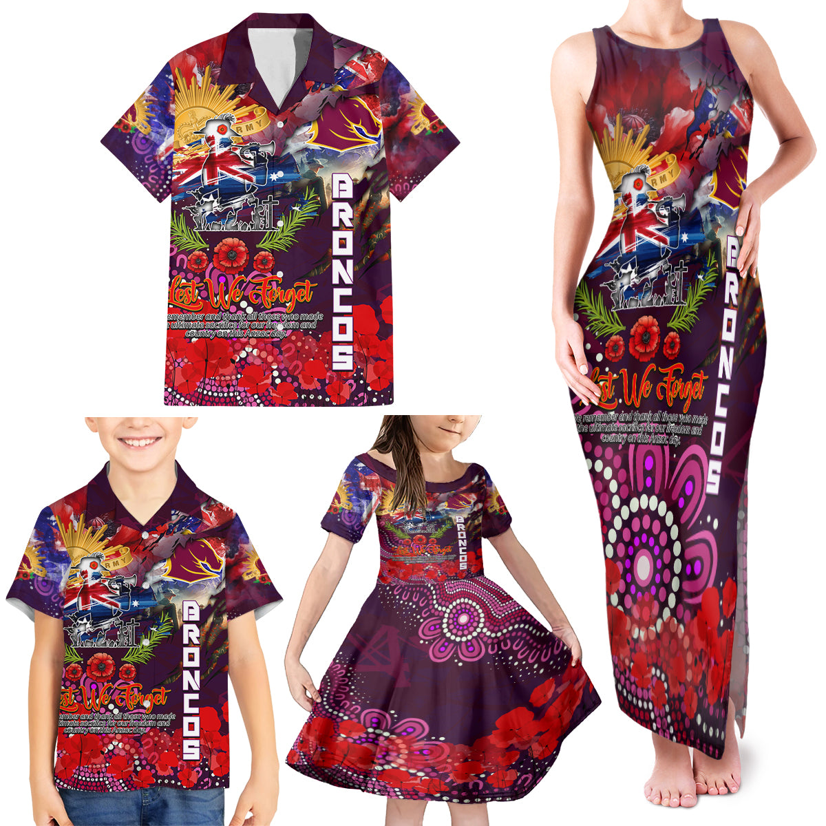 Personalised Australia Rugby Broncos ANZAC Family Matching Tank Maxi Dress and Hawaiian Shirt Brisbane Scratch Style