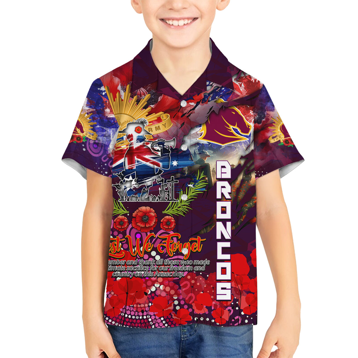 Personalised Australia Rugby Broncos ANZAC Family Matching Tank Maxi Dress and Hawaiian Shirt Brisbane Scratch Style