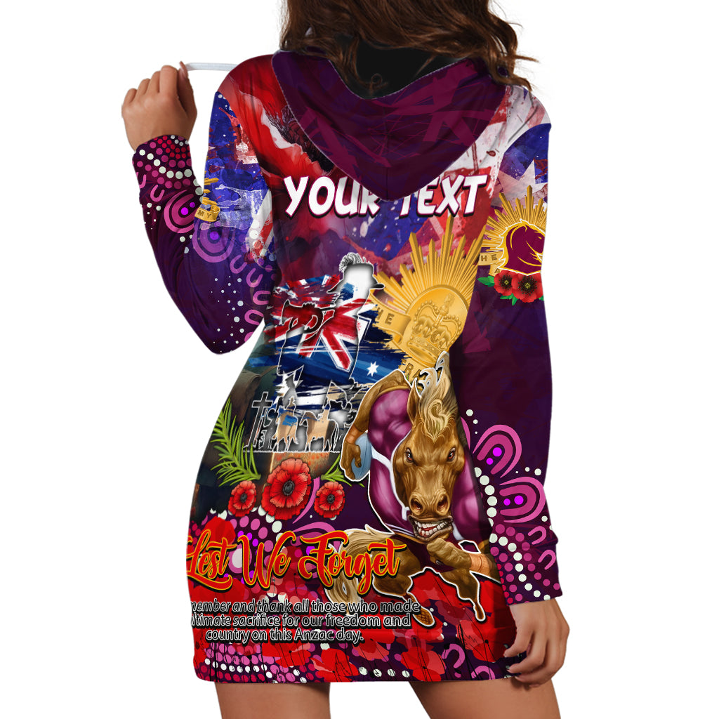 Personalised Australia Rugby Broncos ANZAC Hoodie Dress Brisbane Scratch Style - Vibe Hoodie Shop