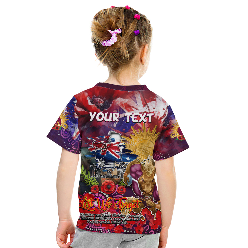 Personalised Australia Rugby Broncos ANZAC Kid T Shirt Brisbane Scratch Style - Vibe Hoodie Shop