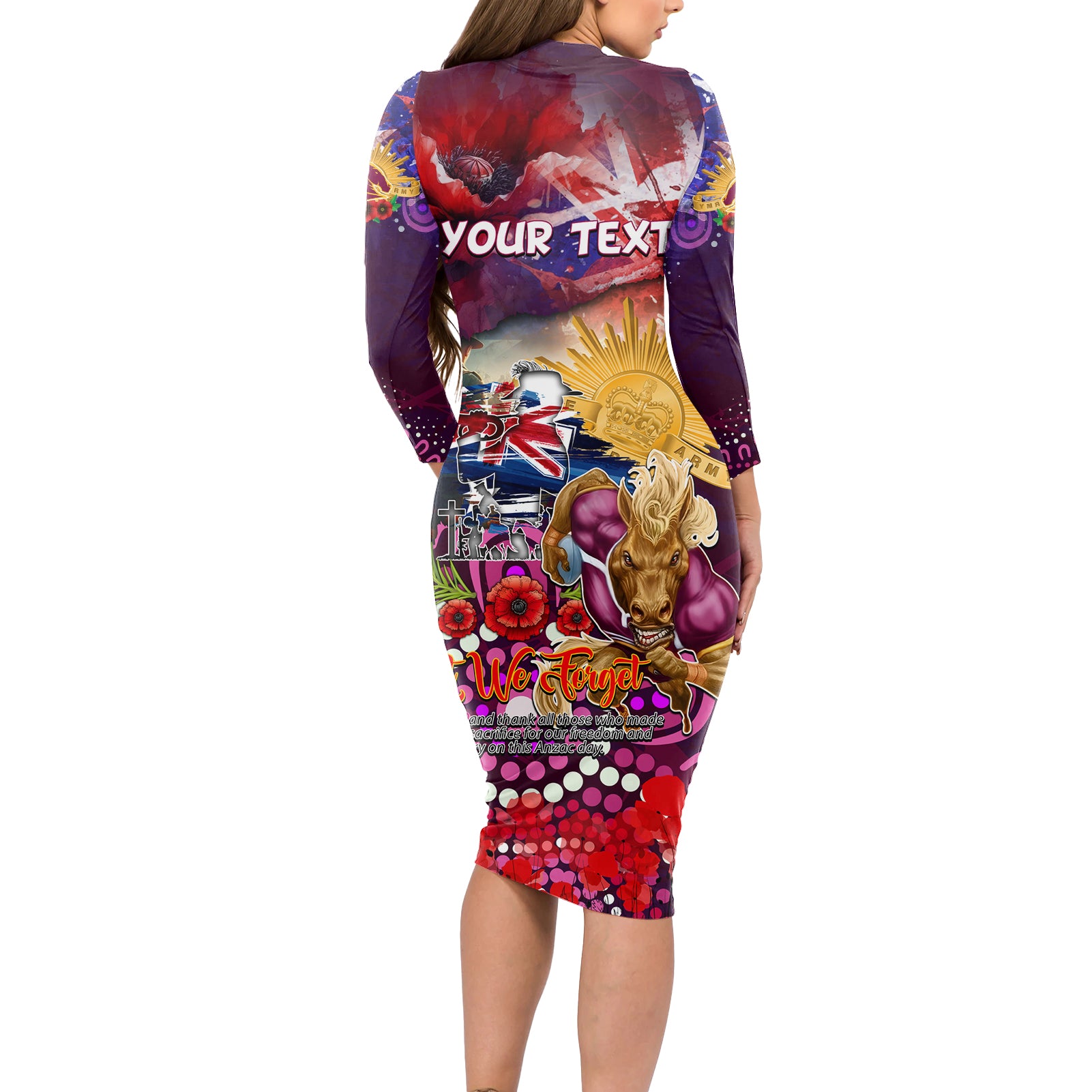 Personalised Australia Rugby Broncos ANZAC Long Sleeve Bodycon Dress Brisbane Scratch Style