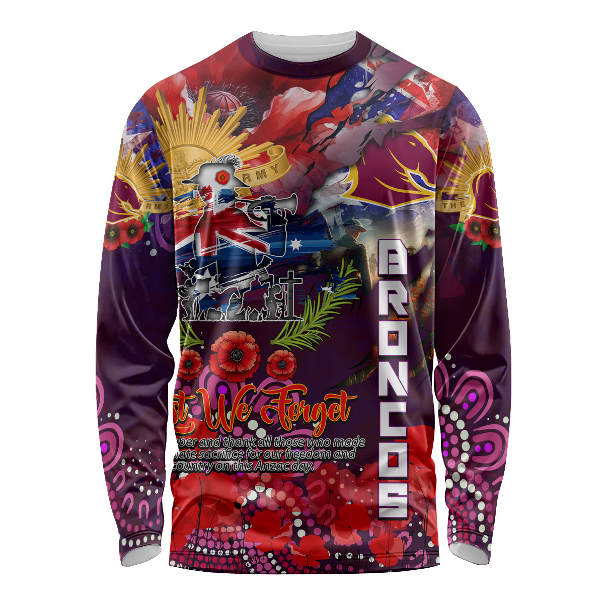 Personalised Australia Rugby Broncos ANZAC Long Sleeve Shirt Brisbane Scratch Style - Vibe Hoodie Shop