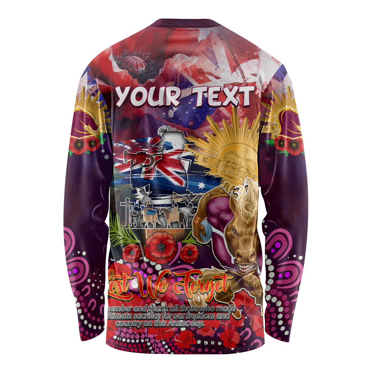 Personalised Australia Rugby Broncos ANZAC Long Sleeve Shirt Brisbane Scratch Style - Vibe Hoodie Shop
