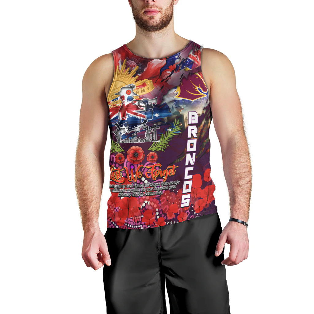 Personalised Australia Rugby Broncos ANZAC Men Tank Top Brisbane Scratch Style - Vibe Hoodie Shop