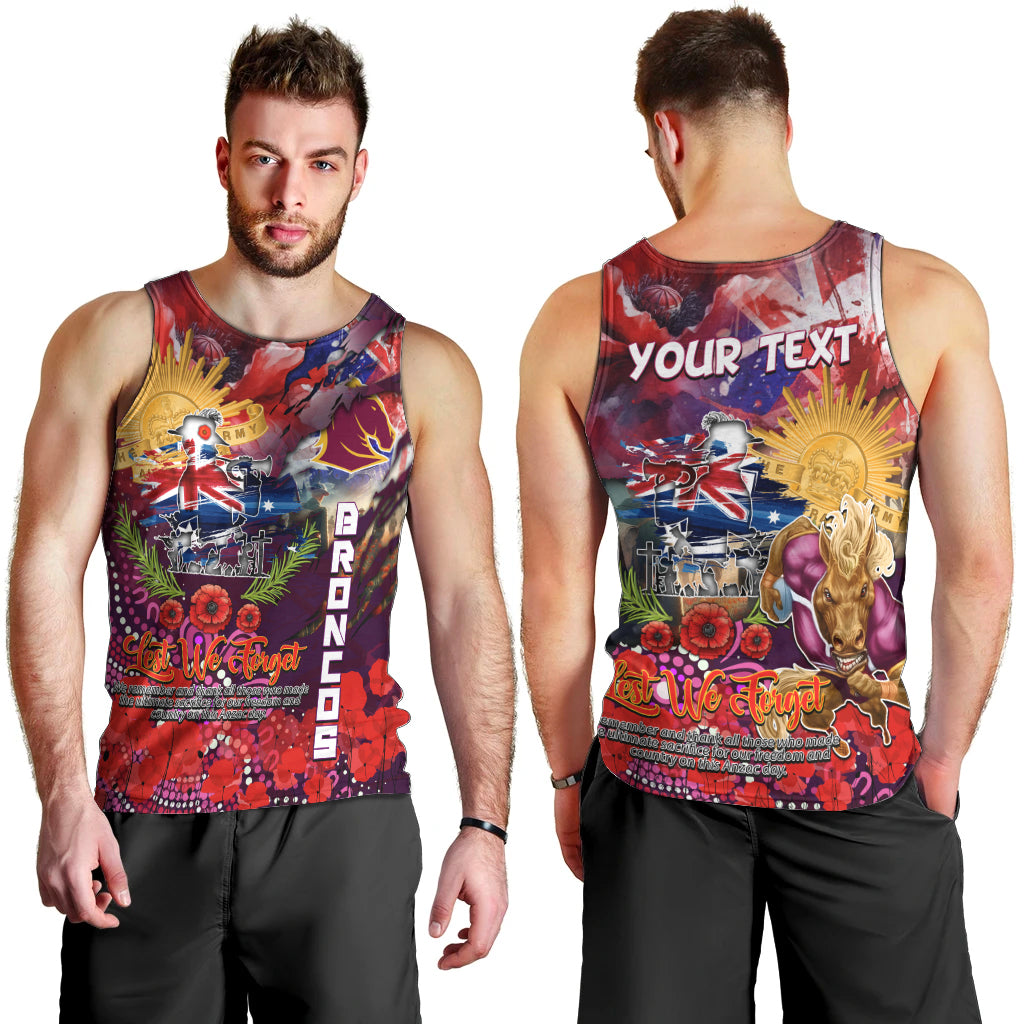 Personalised Australia Rugby Broncos ANZAC Men Tank Top Brisbane Scratch Style - Vibe Hoodie Shop