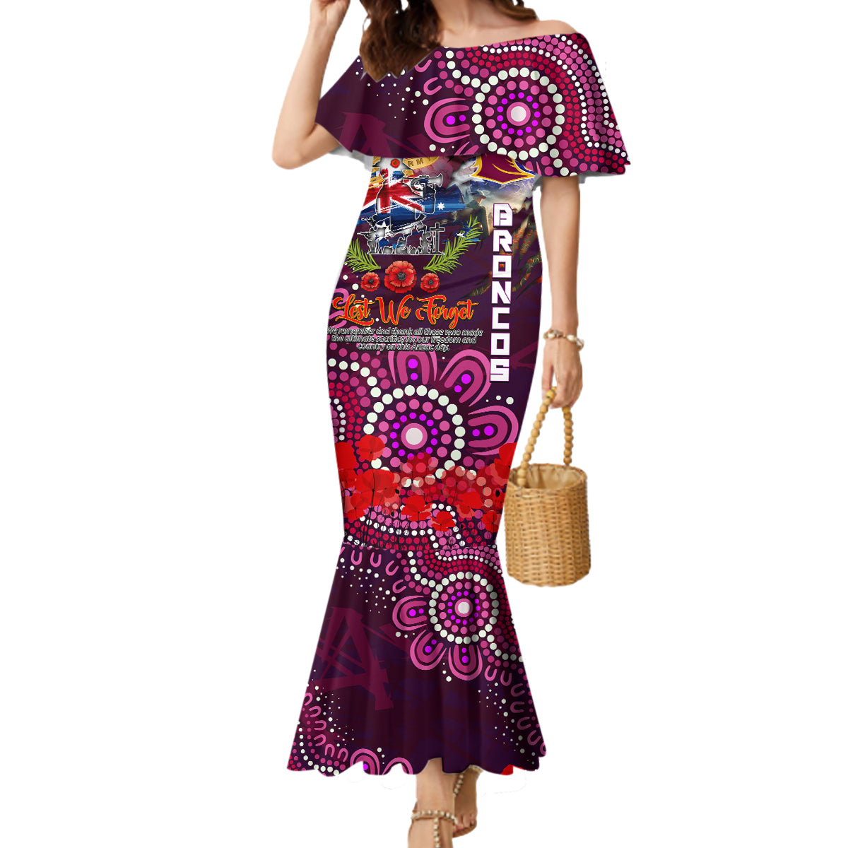 Personalised Australia Rugby Broncos ANZAC Mermaid Dress Brisbane Scratch Style