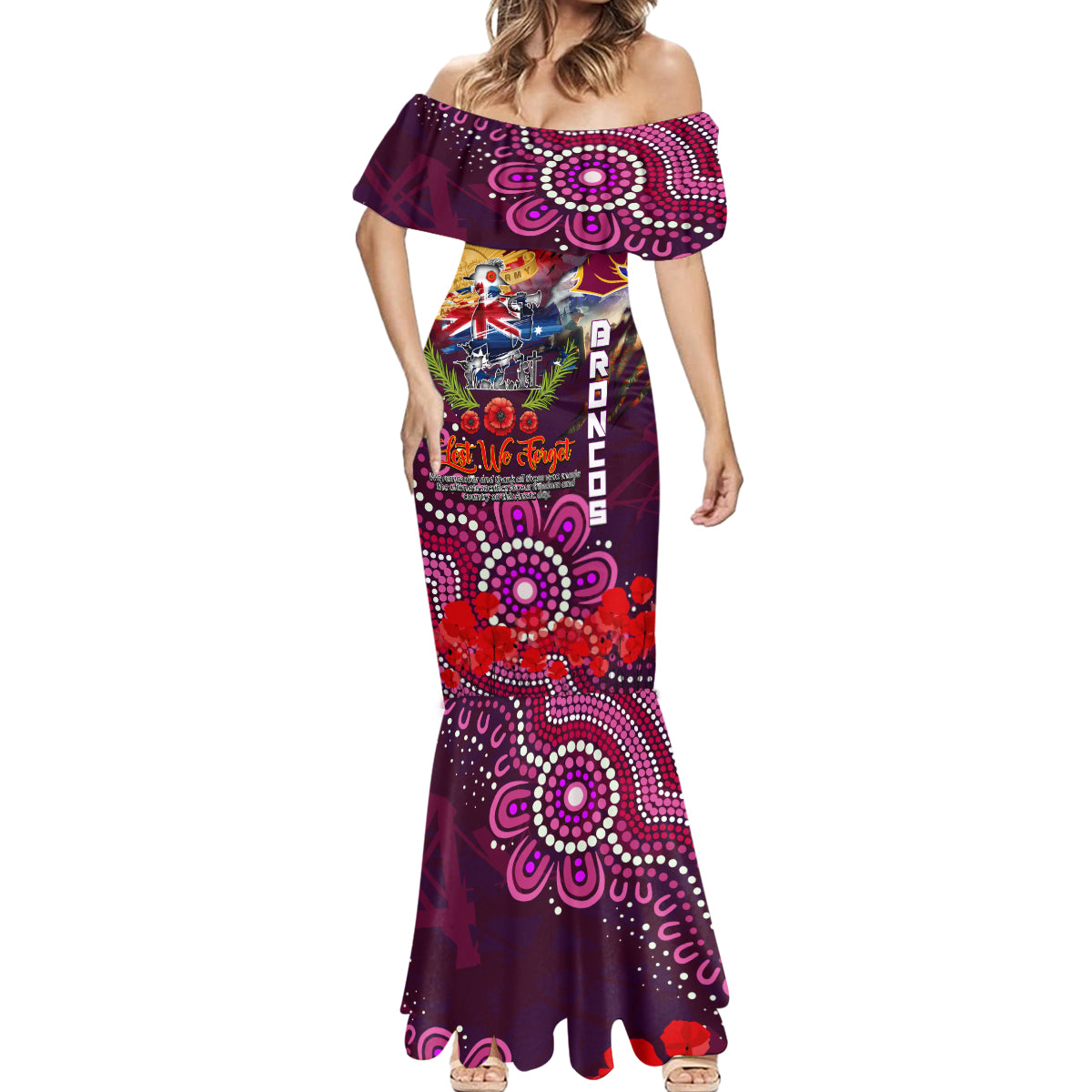Personalised Australia Rugby Broncos ANZAC Mermaid Dress Brisbane Scratch Style