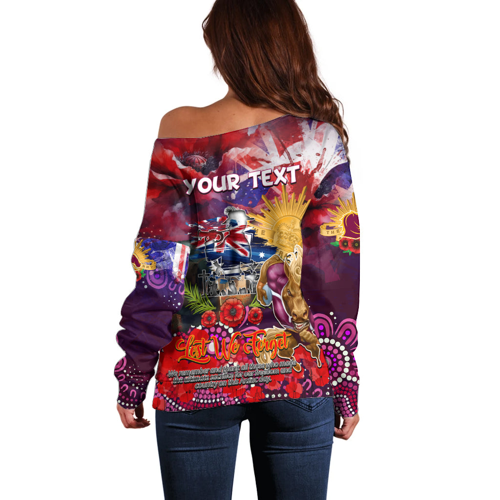 Personalised Australia Rugby Broncos ANZAC Off Shoulder Sweater Brisbane Scratch Style - Vibe Hoodie Shop